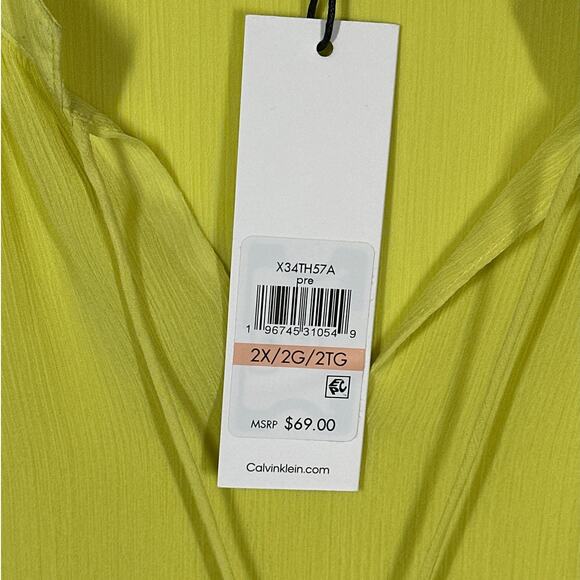 Calvin Klein Cap Sleeve Bright Yellow Cut Out Tie Blouse Top 2X Business Casual - Picture 7 of 16
